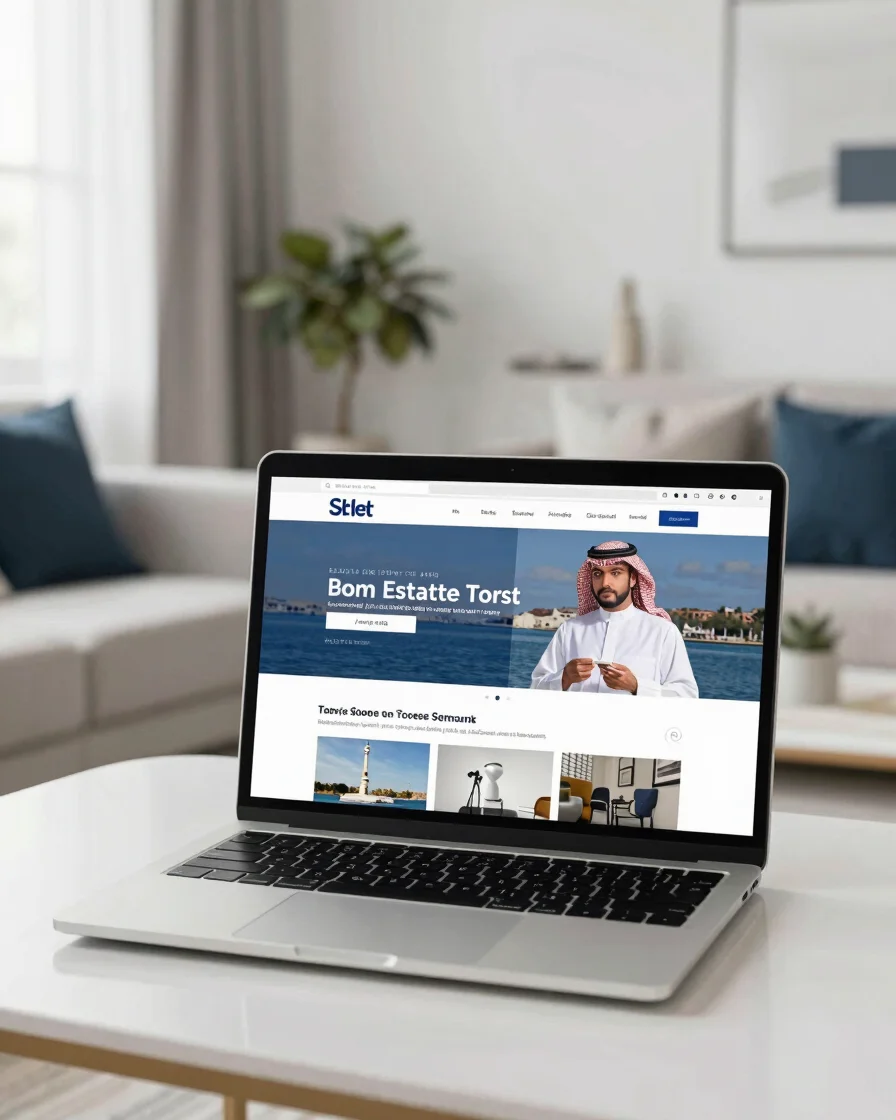 Real estate demo website preview on a laptop in a bright modern S